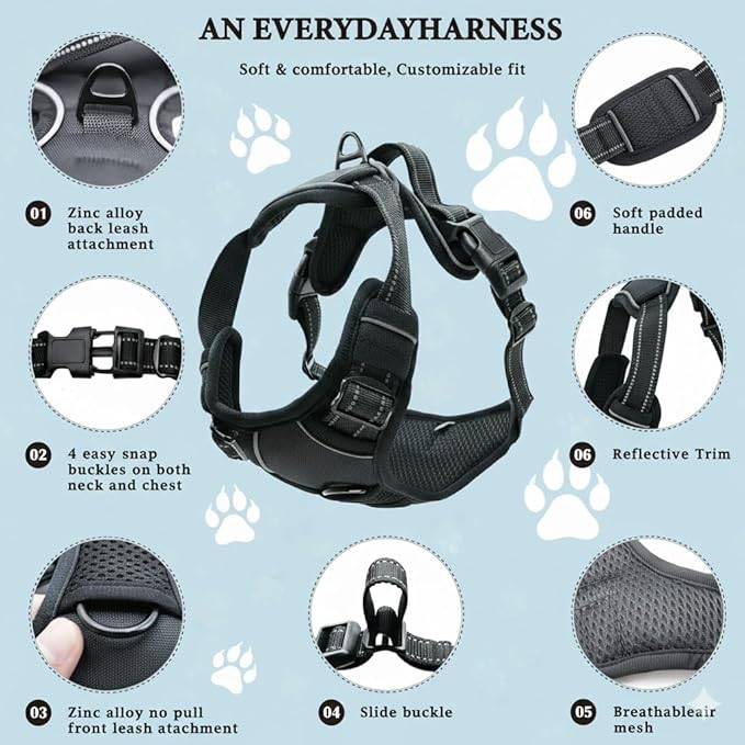 No Pull Dog Harness, Reflective Comfortable Vest Harness with Front & Back Easy Control Handle Adjustable Soft Padded Pet Vest for Small to Large Dogs(Pink,XL)
