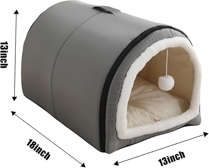 Cozy Cat Bed Cave, Cat Bed for Kittens and Small Pets, Kitten Bed Hideout House with Removable Mattress for Kittens (Gray, 18"×13"×13")