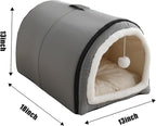 Cozy Cat Bed Cave, Cat Bed for Kittens and Small Pets, Kitten Bed Hideout House with Removable Mattress for Kittens (Gray, 18"×13"×13")