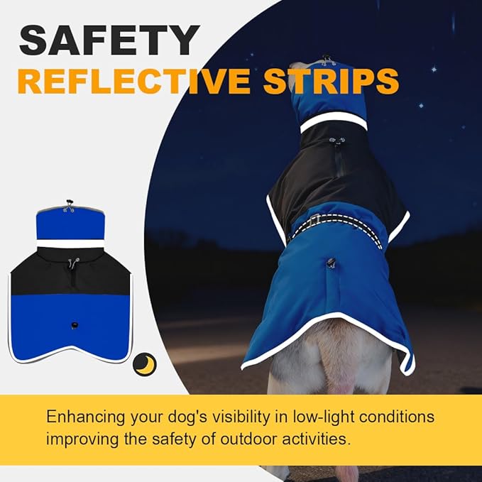 Waterproof Dog Winter Coat, Reflective Turtleneck Fleece Jacket with Snow Protection for Large Dogs, Cold Weather Pet Clothing (Blue, 5XL)