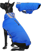 Kuoser Dog Coat Large, Cold Weather Reflective Waterproof Dogs Jacket with Warm Fleece Lining, Turtleneck Dog Winter Coat with Zipper, Doggy Snow Jacket Pet Coats for Small Medium Large Dogs, Blue 2XL