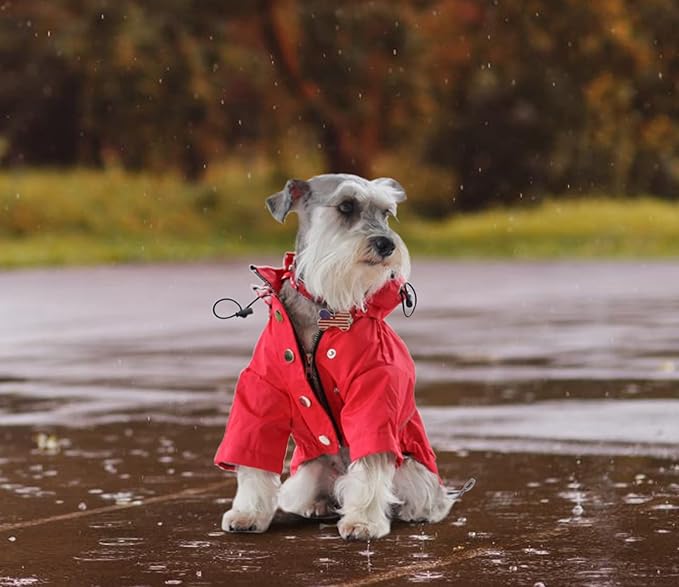 Dog Zip Up Raincoat with Reflective, Rain/Water Resistant, Adjustable Drawstring, Removable Hood, Raincoats with Legs 8lbs to 80lbs Available - Red - Large
