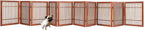 Urnporium Pet Dog Gate Freestanding, Strong Durable Folding Wooden Fence, Portable Acacia Hardwood Safety Barrier for Indoor & Outdoor Use (Brown Pet Gate, 10 Panel 24" Tall)