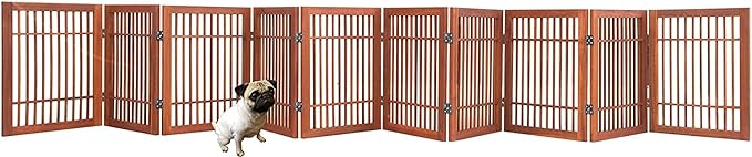 Urnporium Pet Dog Gate Freestanding, Strong Durable Folding Wooden Fence, Portable Acacia Hardwood Safety Barrier for Indoor & Outdoor Use (Brown Pet Gate, 10 Panel 24" Tall)