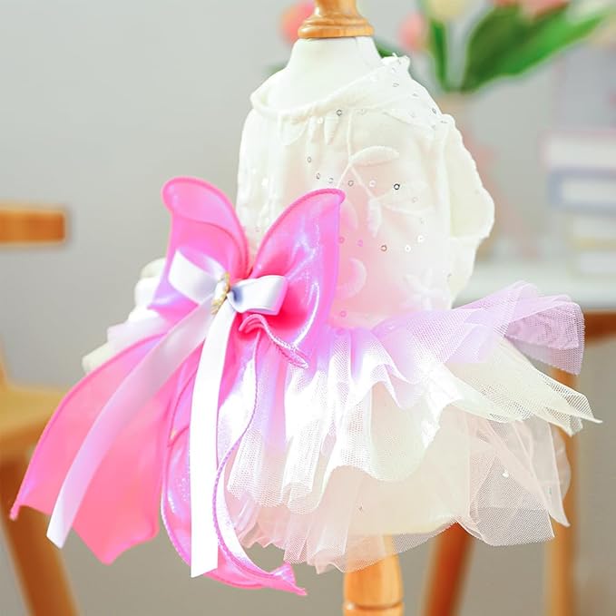 ANIAC Fancy Small Dog Dress, Bow Knot Girl Puppy Clothes, Cat Princess Dress, Spring Dog Clothes Female, Formal Pet Pary Outfit for Wedding Birthday Valentines (Red Bow, X-Large)