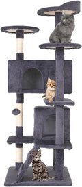 54in Cat Tree Tower for Indoor Cats, Cat Tower with Cat Scratching Post, Multi-Level Cat Furniture, Cat Tower with Funny Toys for Kittens-Ashy