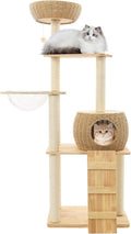 Solid Wood Cat Climbing Shelf, Cat Tree All-in-One Cat Shelf, Rattan Cats Nest Scratching Post for Small Households, Double Sided Mat, 33 Lbs Load Bearing, Sisal Wrapped Post