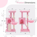 36 Inch Cat Tower for Indoor Cats, Multi Level Cat Condo with Scratching Post, Ramp, Plush Perch, Cat Cave, Basket, Cat Activity Center w/Ball for Small Space, Soft Pink