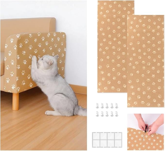 Anti-Scratch Cat Mat, Set of 2 – 39.4” x 15.8” Trimmable Self-Adhesive Upholstery Pads for Furniture, Carpet, Cat Trees, Shelves, Climbing Walls & Couch Protection (Paws)