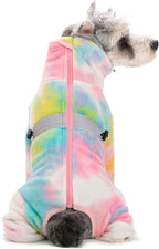 Dog Coats for Small Dogs, Polar Fleece Dog Pajamas Bodysuit, Puppy Onesies Tie Dye Jumpsuits, Dogs Warm Clothes Four-Legged, Doggie Fullbody Winter Jacket Vest