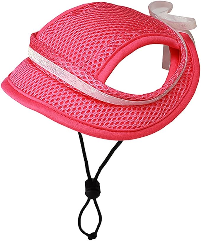 Round Brim Princess Hat Visor Hat Pet Dog Mesh Porous Sun Hat with Ear Holes for Small, Extra Small Dog Teddy, Pug, Chihuahua, Shih Tzu, Yorkshire Terriers, Papillon Rosered with bowknit L