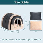 Hollypet Cat Bed Self-Warming 2 in 1 Foldable Kitty Cave Hut House Nest Pet Sleeping Bed, Crystal Velvet Pet Condo for Indoor Cats, Dark Gray Arched Cave
