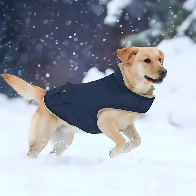 ASENKU Warm Dog Winter Coat, Waterproof Dog Coat for Cold Weather, Fleece Dogs Jacket with Ultra Thick Plush Lining Leash Hole Storage Pockets for Small Dogs (Navy Blue, X-Small)