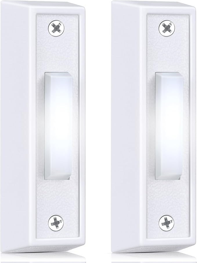 Saillong 2 Pieces Lighted Doorbell Button, Wall Mounted Garage Door Opener Switch with LED Light Compatible with Most Wire Doorbell Chimes, Transformer, Ringer, Buzzers (White,White Light)