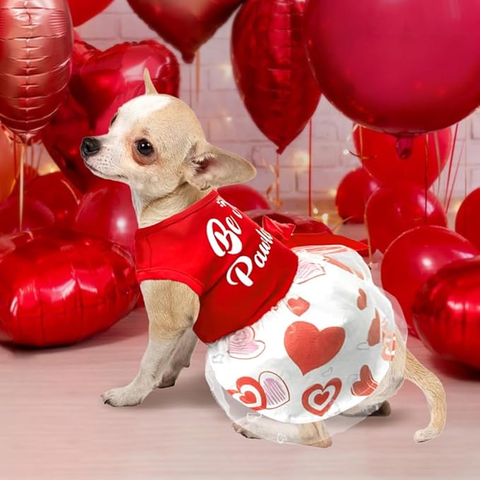 Dog Valentines Day Clothes Be My Pawlentine Dog Valentines Outfit Red Tulle Pet Dress with Bowknot for Small Medium Large Dogs Cat Girl