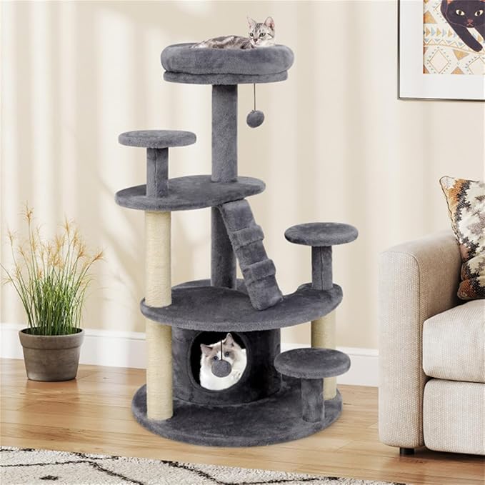 40" Multi-Level Cat Tree for Munchkin & Senior Cats – Extra Stable Wide Base, Plush Padded Perch & Spacious Condo
