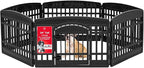 IRIS USA Dog Playpen with Door, 24” 6 Panel Pet Exercise Pen – Indoor Outdoor Puppy Play Pen, Portable Plastic Pet Fence for Small Medium Dogs, Foldable 61” x 61” x 24”, Black