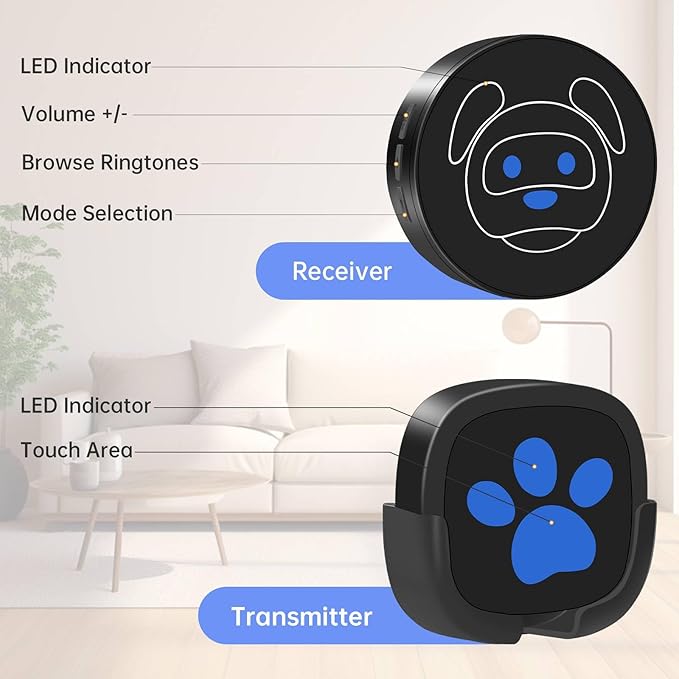 Dog Door Bell for Potty Training, Wireless Dog Doorbell Ring to Go Outside, IP65 Waterproof Touch Button, 50 Melodies & 1000 Feet Range