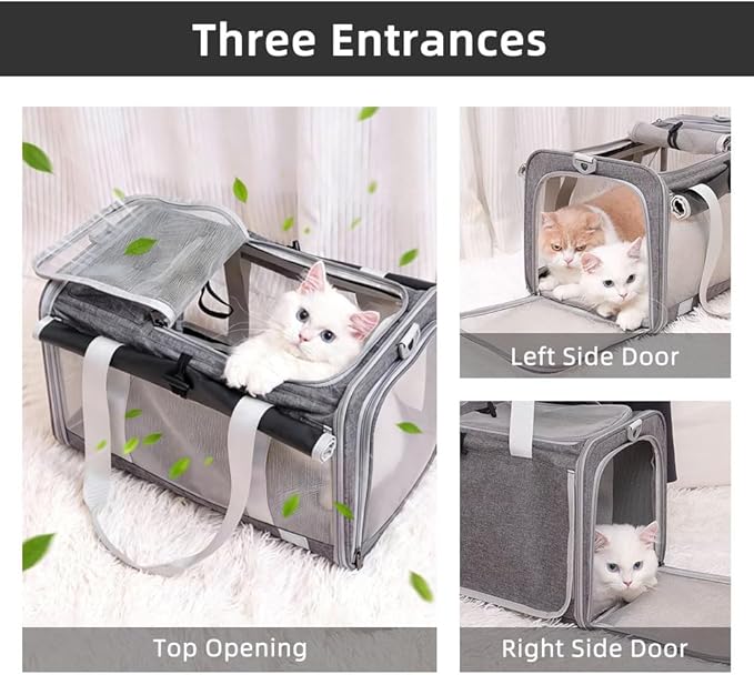 Cat Carrier Soft Sided Dog Carrier Airline Approved Pet Carrier for Dog/Cat Bag (17.32×9.84×10.63 in) with 1 Poop Bags,5 Pee Pads,Ideal for Medium-Large Cats Small Dogs