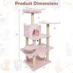 Tangkula 58 Inch Pink Cat Tree, Multi-Level Cat Tower with Sisal Scratching Posts, Padded Top Perch, Condo & Hammock, 3 Hanging Balls, Jumping Platforms for Indoor Cats (Pink)
