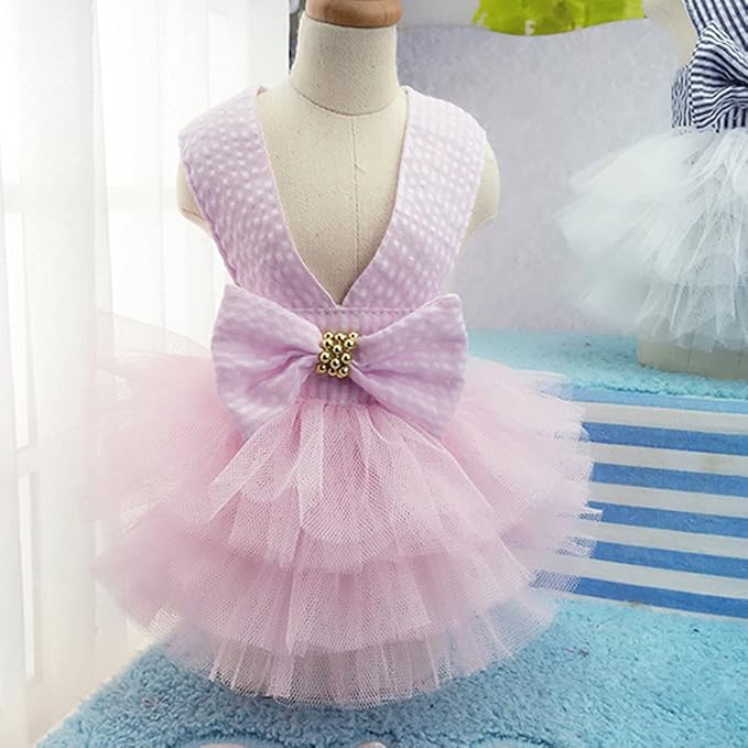 Dog Dresses, Fashion Pet Dog Clothes, Striped Mesh Puppy Dogs Princess Dresses (Pink, Large)
