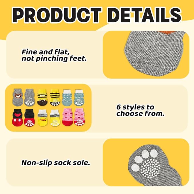24 Pcs Cat Mittens to Prevent Scratching,Cat Socks for Cats with Adhesive Tabs,Cute Patterned Cats Booties Dog Booties to Prevent Scratching Grooming Bathing
