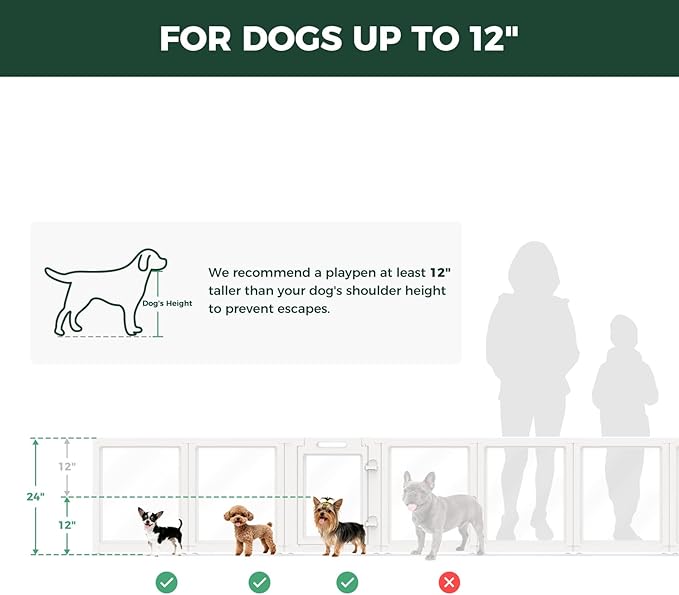 FXW AuraSpace Acrylic Indoor Dog Playpen for Puppies and Small Dogs, 24 Inch, 8 Panels, White