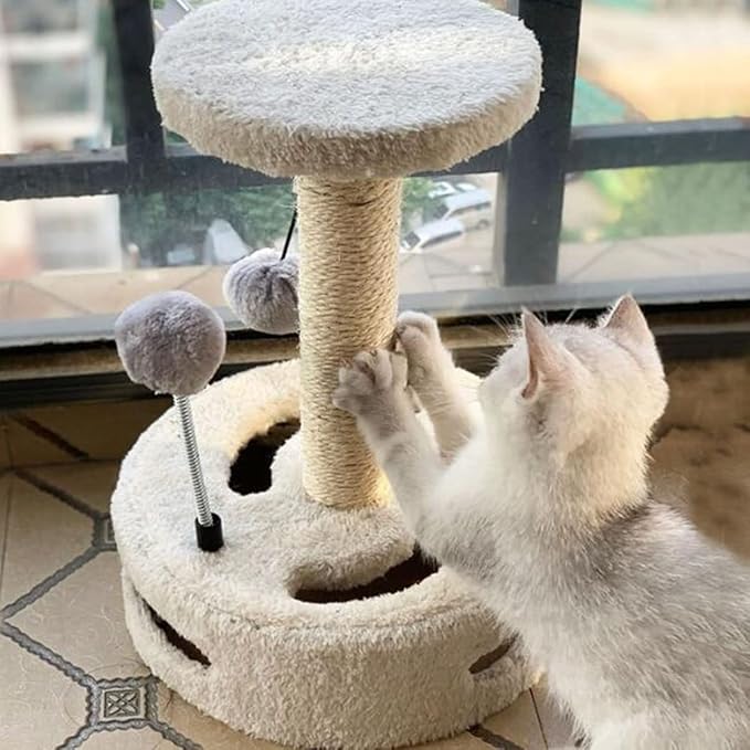 Cat Tree Cute, Cat Tower for Indoor Cats with Fluffy Balls, 14 Inches Cute Pink Cat Tree, Modern Small Cat Tree, Simple Cat Tree for Indoor Cats