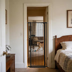 Lumizone Extra Tall Cat Gate 55.12" High Pressure Mounted Extra Wide 2025 New (17 Sizes) 1.37" Gap No Drilling Auto-Close One-Handed Operation Tall Pet Gate for Dogs(Black, 55.12" H x 26.18"-29.91" W)