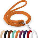 CollarDirect Rolled Leather Dog Leash 6ft, Soft Training Leather Dog Leash for Puppy and Grown Dog Small Medium Large Black Blue Red Orange Green Pink White (Orange, Size XL 6ft)