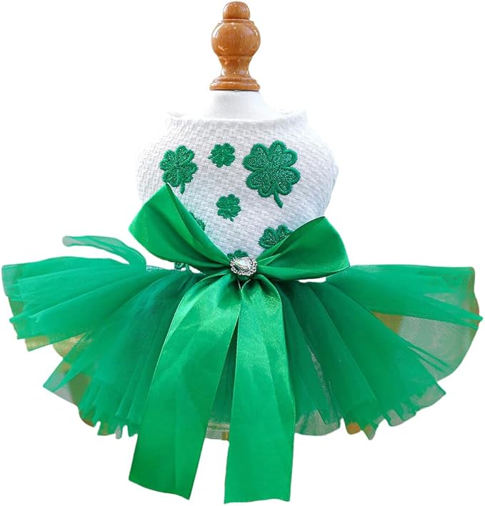 Furbabycare® Elegant Sweet St. Patrick's Day Puppy Dog Blingbling Princess Skirt Pet Dog Lace Cake Camisole Tutu Dress B-Green-1 X-Large