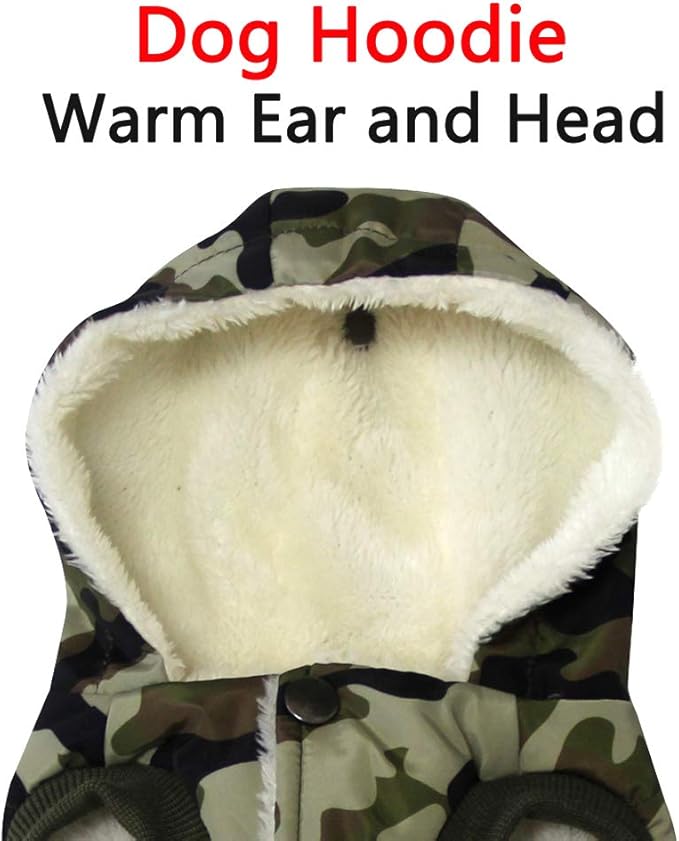Fleece Lining Extra Warm Dog Hoodie in Winter for Large Dogs Jacket Pet Coats with Hooded,Green Camo XXXL