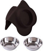 Hubulk Pet Dog Bowls 2 Stainless Steel Dog Bowl with No Spill Non-Skid Silicone Mat + Pet Food Scoop Water and Food Feeder Bowls for Feeding Small Medium Large Dogs Cats Puppies (X- Large, Chocolate)