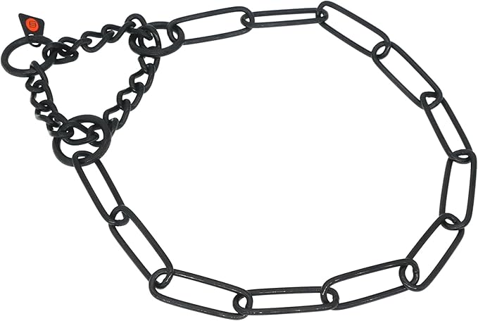 Herm Sprenger Black Stainless Steel Fur Saver Dog Collar Long Link Professional Training Collar Assembly Chain Correction Slip Chain for Medium Large Dogs Made in Germany (18in (Neck Size 13-16 in))