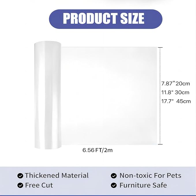 Cat Scratch Furniture Protector: Cat Anti Scratch Tape - Door Protector from Dog Scratching - Clear Training Self Adhesive Tape for Carpet, Sofa, Couch, Door (Transparent, 17.72" x 6.56FT)