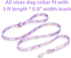 Dog Collar with Leash Airtag Holder Case Set - Dog Collars for Male Female Boy Girl Puppy X-Small Small Medium Large Dogs Walking Running Training - Purple Daisy/S