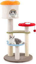 Tangkula Mushroom Cat Tree, 48 Inch Cute Cat Tower with Sisal Scratching Posts, Top Condo, Padded Platforms, Dangling Ball, Multi-Level Modern Cat Furniture, Activity Center for Indoor Cats