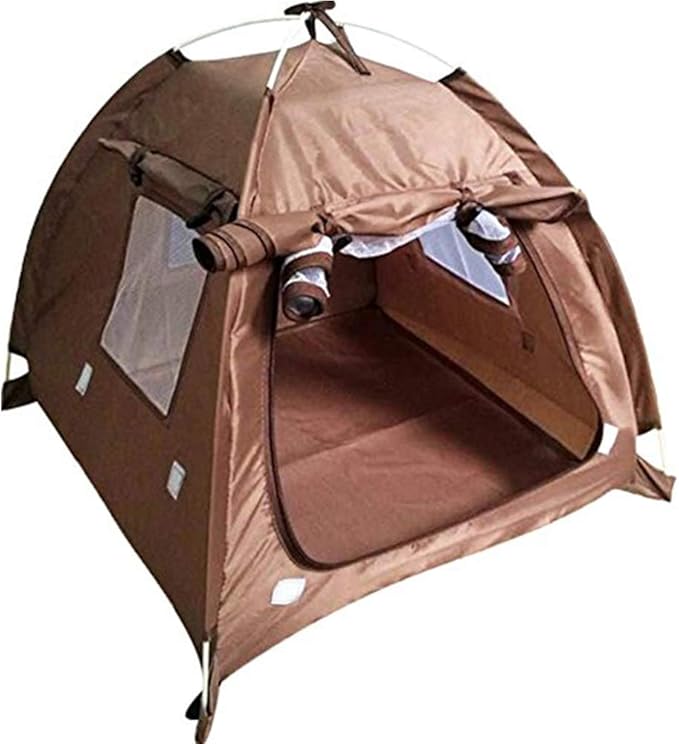 Breathable Washable Pet Puppy Kennel Dog Cat Folding Indoor Outdoor House Bed Tent (L, Coffee)
