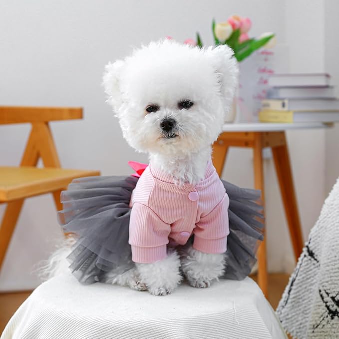 Furbabycare® Elegant Sweet Fashion Puppy Dog Blingbling Princess Skirt Pet Dog Lace Cake Camisole Tutu Dress R-Pink+Gray Small