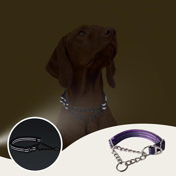 Reflective Martingale Collar for Dogs - Heavy Duty No Pull Dog Collar with Padded,Adjustable Dual D-Rings Design Choke Chain Collars for Extra Large Dogs Training Collar（Purple XL