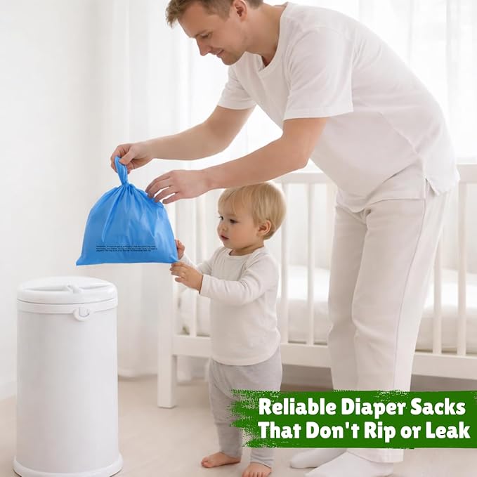 Baby Disposable Diaper Sacks (500 ct.) Fresh Baby Powder Scented Bulk Easy-Tie Diaper Sacks Nursery Trash Bags Dog Poop Bags Cat Litter Waste Bags Sanitary Pads Disposal Bags (500 Bags, Blue)