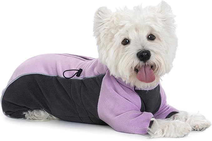 Fleece Dog Coat for Small Medium Dog,Pullover Pajamas Jumpsuit Bodysuit Puppy Coats with Legs, Pet Windproof Warm Cold Weather Jacket Full Body Vest Cozy Snowsuit Outfit Clothes (Purple, L)