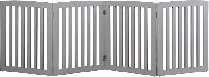 JungleA Freestanding Foldable Pet Gate for Dogs, 24 inch 4 Panels Step Over Fence,Pet Door, Dog Gate for Room, Doorway, Stairs (Grey)