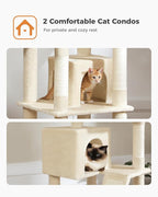 PEQULTI 71'' Cat Tree for Indoor Cats with Big Hammock, Tall Cat Tower for Large Cats with 2 Cat Condo, 2 Soft Top Perch, Scratching Posts and Pad, Beige