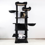 68" Black Cute Cat Tree for Indoor Cats Large Adult, Tall Cat Tower with Scratching Post & Condo, Hammock, Aesthetic Cats Stand, Modern, Easy Assembly (Black, 68" Tall)