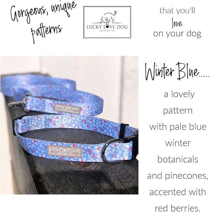 Lucky Love Dog Wide Dog Collar - Adjustable, Durable, Soft Webbing, & Comfortable 1.5 inch Wide Collar for Dogs Male and Female with Strong Buckle - Winter Blue, Large