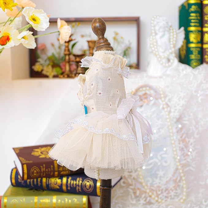 Fashion Sweet Puppy Dog Blingbling Princess Skirt Pet Dog Lace Cake Camisole Tutu Dress F-Champagne L