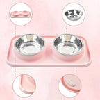 Double Dog Food Bowls with Mat,Stainless Steel Dog Bowls with No Spill Non Skid Silicone Mat Removable Cats Water and Food Bowl Set for Puppy Cats Kitten Small Medium Dogs(Pink)