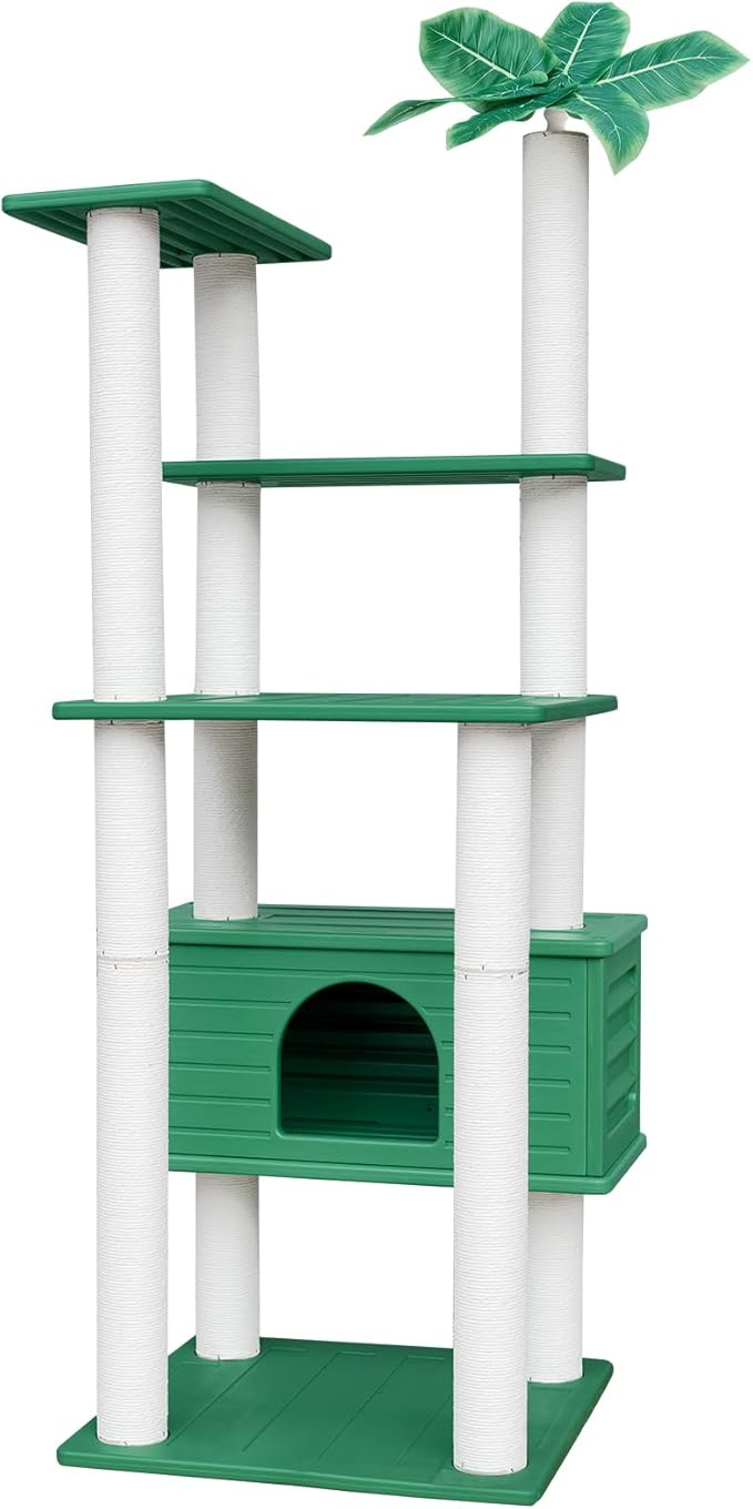 66.5 Inches Tall Outdoor Weatherproof Cat Tower, Multi-Level Cat Tree, Large Cat Condo with PVC Board and Cat Scratching Posts, for Outside and Indoor Cat Houses