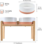 SPUNKYJUNKY Elevated Dog Bowls Ceramic, 8.3'' Dogs Food Water Bowls Raised with Non-Slip Bamboo Stand for Large Sized Breed Microwave Dishwasher Safe - 60 OZ,Pattern White